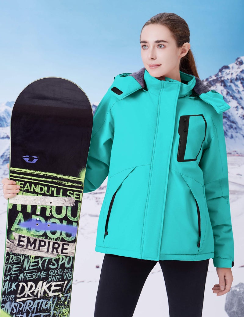 WULFUL Women's Waterproof Ski Jacket Warm Winter Coats Windproof Winter Jackets for Women Fleece Lined Windbreaker with Hood - Image 2